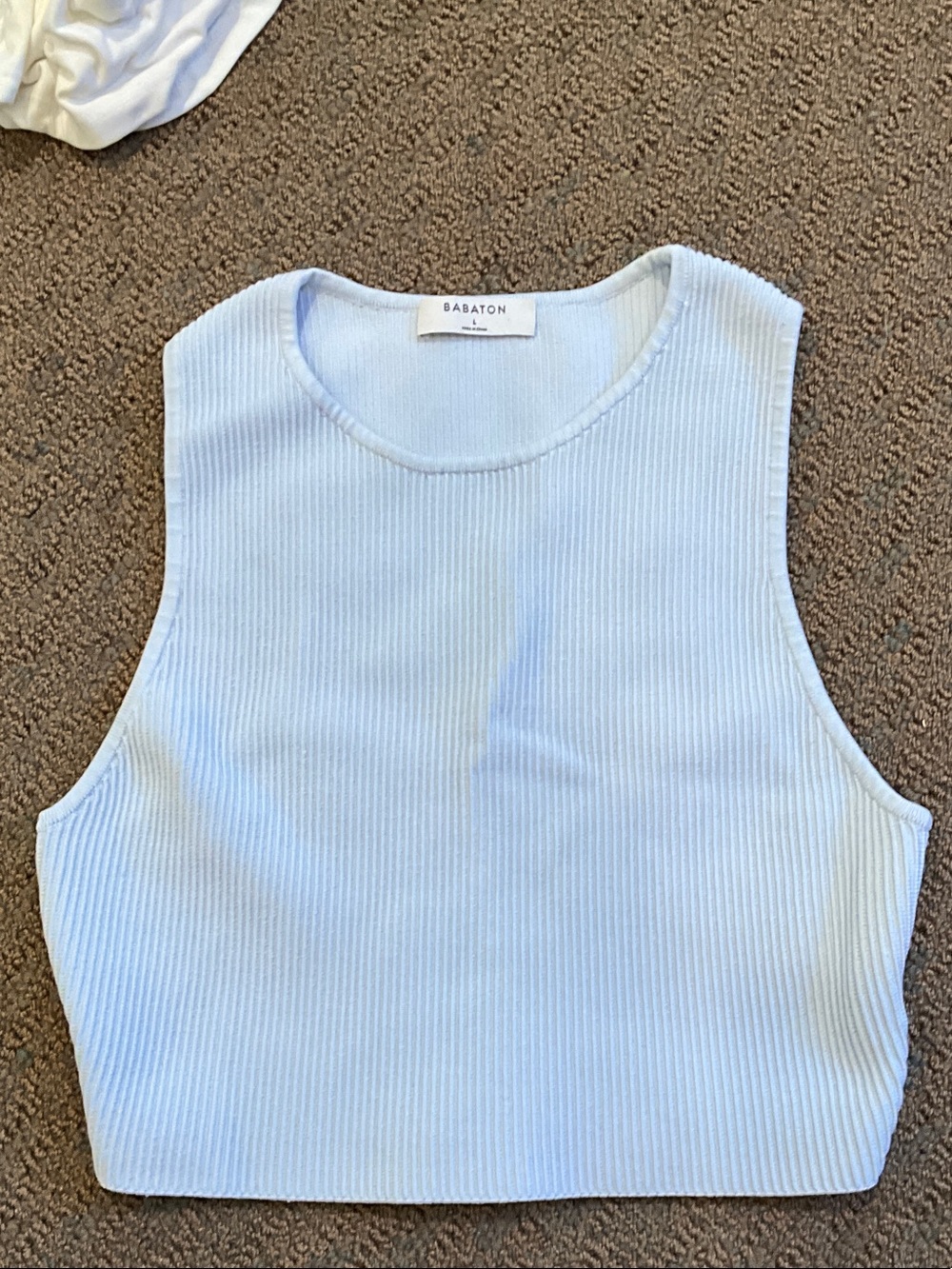 Babaton Pale Blue Ribbed Cropped Tank